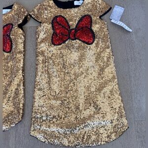 Disney Gold Sequin Dress with Red Bow